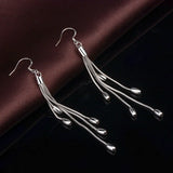 925 Sterling Silver Tassel Bead Earrings for Women Party Wedding Jewelry