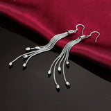 925 Sterling Silver Tassel Bead Earrings for Women Party Wedding Jewelry