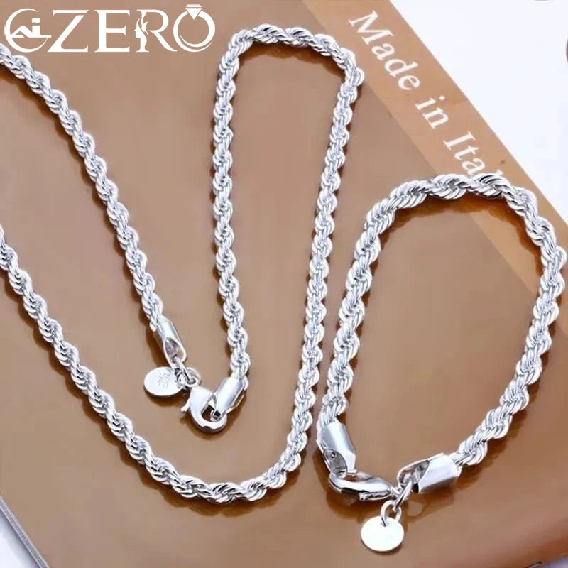 925 Silver 4MM Twisted Rope Chain Set