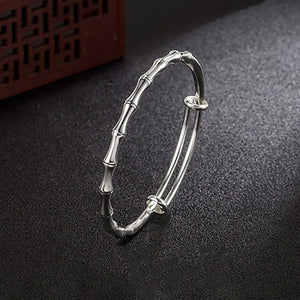 925 Silver Vintage Bamboo Bracelet Bangle for Women