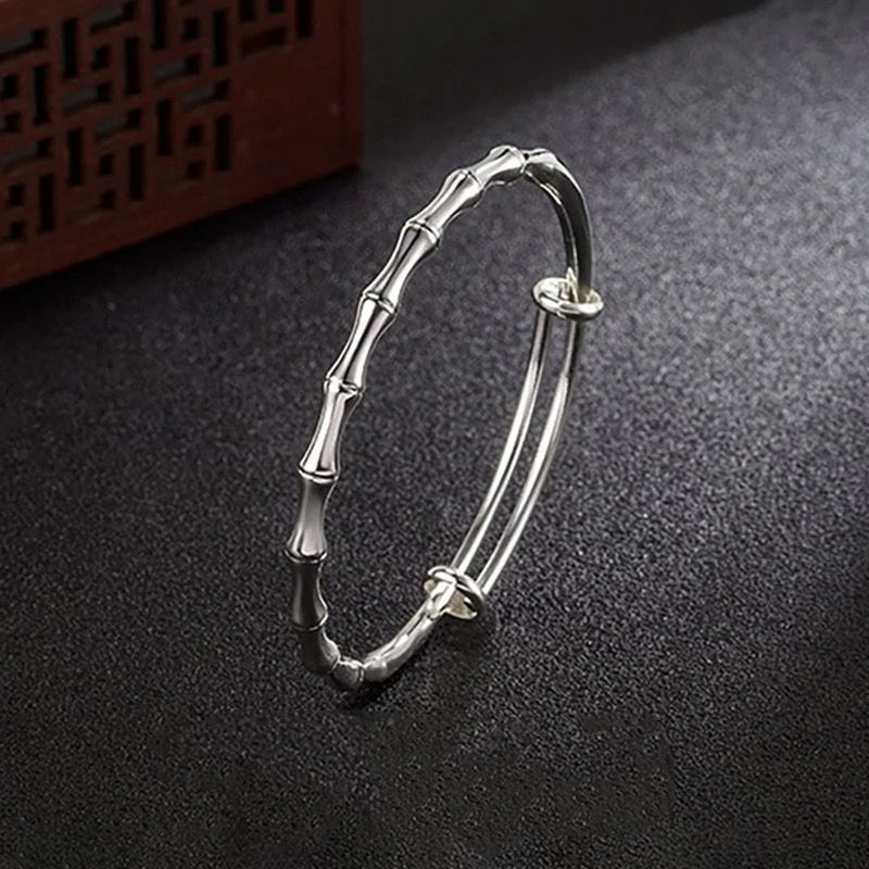 925 Silver Vintage Bamboo Bracelet Bangle for Women