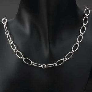 925 Silver Chain Necklace Bracelet Set, Circle Design Jewelry