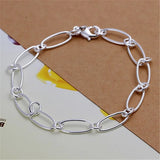 925 Silver Chain Necklace Bracelet Set, Circle Design Jewelry