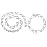 925 Silver Chain Necklace Bracelet Set, Circle Design Jewelry