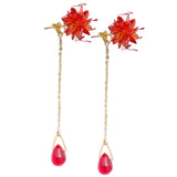 Antique Lycorisradiata Flower Ear Stud with Tassel Hanfu Earrings
