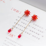 Antique Lycorisradiata Flower Ear Stud with Tassel Hanfu Earrings