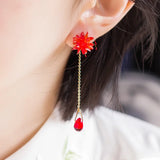 Antique Lycorisradiata Flower Ear Stud with Tassel Hanfu Earrings