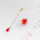 Antique Lycorisradiata Flower Ear Stud with Tassel Hanfu Earrings