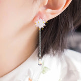 Antique Lycorisradiata Flower Ear Stud with Tassel Hanfu Earrings
