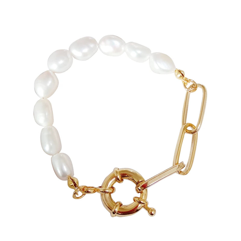 Baroque Pearl Bracelet, Freshwater Pearl Bracelet with 24k Plating Chain