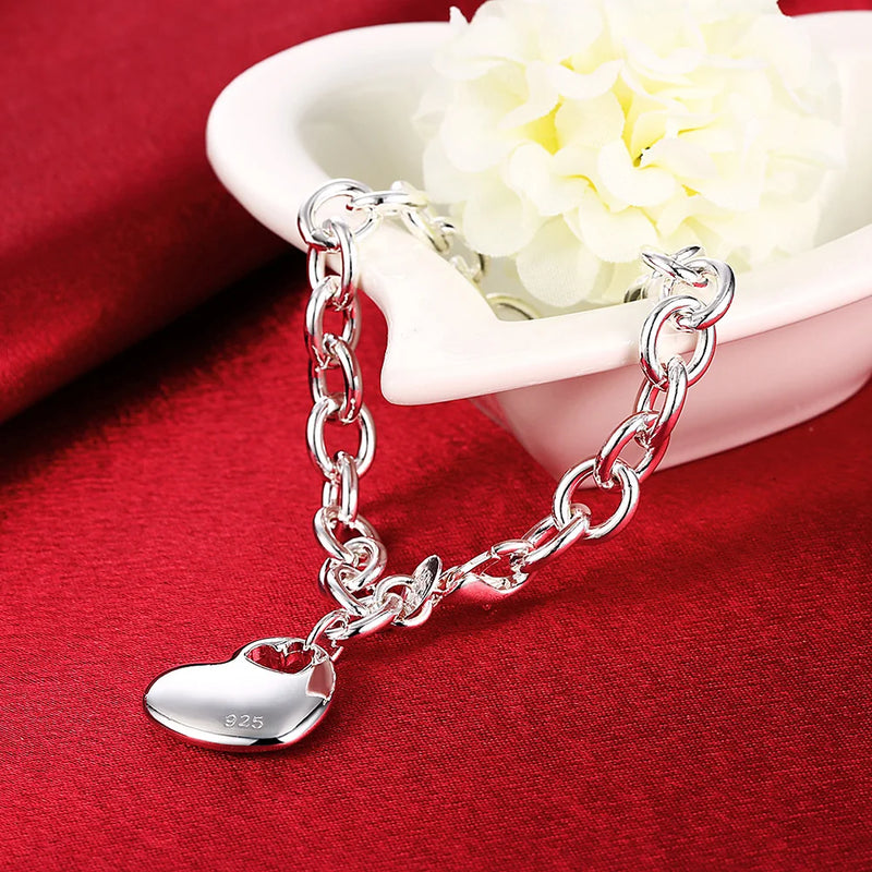 Heart Pendant Sterling Silver Bracelet for Women