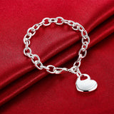 Heart Pendant Sterling Silver Bracelet for Women