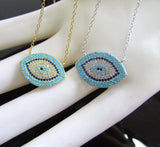 Evil Eye Micro Pave Lab CZ Silver Chain 925 Sterling Silver Necklace