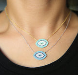 Evil Eye Micro Pave Lab CZ Silver Chain 925 Sterling Silver Necklace