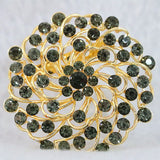 Rhinestone Crystal Flower Brooch Gold-color Round Pin B1224