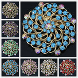 Rhinestone Crystal Flower Brooch Gold-color Round Pin B1224