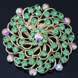 Rhinestone Crystal Flower Brooch Gold-color Round Pin B1224