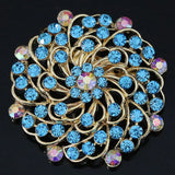 Rhinestone Crystal Flower Brooch Gold-color Round Pin B1224