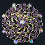 Rhinestone Crystal Flower Brooch Gold-color Round Pin B1224