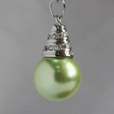 Light Green Shell Pearl Pendant with Crystal Decorated Silver Plated Metal