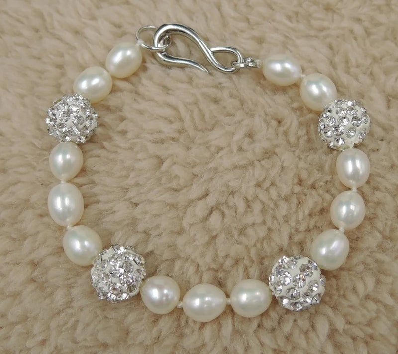 Freshwater Pearl Bracelet with Shambhala Beads