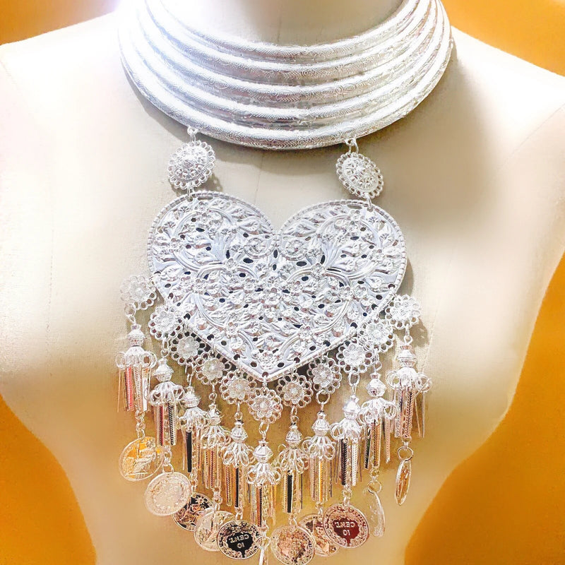 Hmong Collar with Heart Pendant Necklace Handmade in Thailand