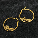 Gold Hoop Earrings - 4 Sizes and Wreath Design - 14 Fonts Available