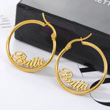 Gold Hoop Earrings - 4 Sizes and Wreath Design - 14 Fonts Available