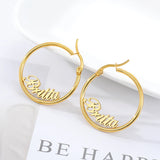 Gold Hoop Earrings - 4 Sizes and Wreath Design - 14 Fonts Available
