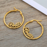 Gold Hoop Earrings - 4 Sizes and Wreath Design - 14 Fonts Available