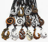15pcs/lot Hawaiian Bone Carved Maori Fish Hook Pendant Necklace Choker YN542