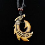 15pcs/lot Hawaiian Bone Carved Maori Fish Hook Pendant Necklace Choker YN542