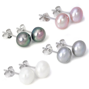 925 Sterling Silver Freshwater Pearl Stud Earrings Grey Purple Natural