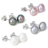 925 Sterling Silver Freshwater Pearl Stud Earrings Grey Purple Natural