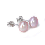 925 Sterling Silver Freshwater Pearl Stud Earrings Grey Purple Natural