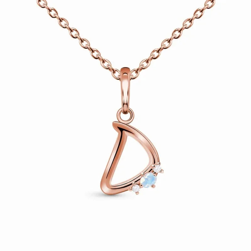 925 Silver Letter D Moonstone Pendant Necklace