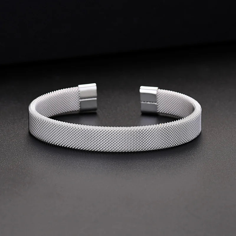 925 Sterling Silver Mesh Bangle Bracelet for Women