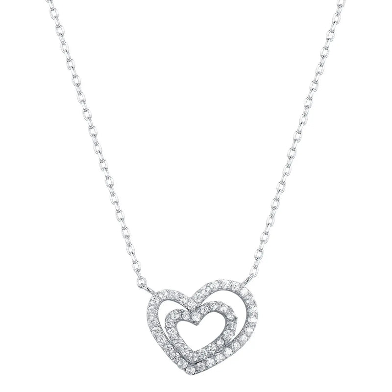 925s Silver Double Love Diamond Pendant Necklace