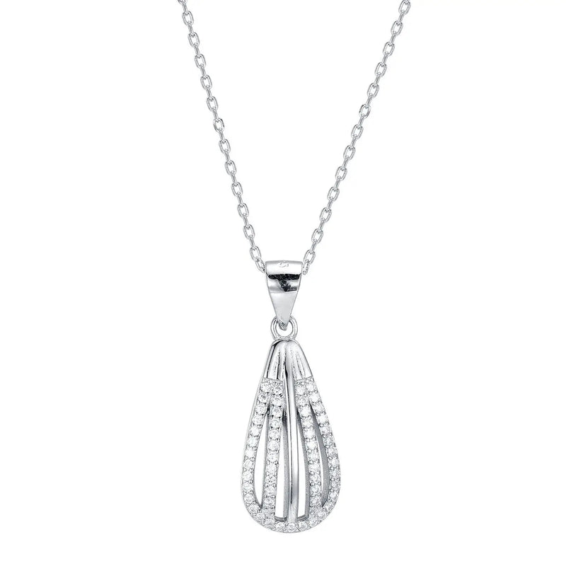 925s Silver Water Drop Diamond Pendant Necklace
