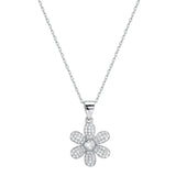 925s Silver Diamond Flower Pendant Women Necklace