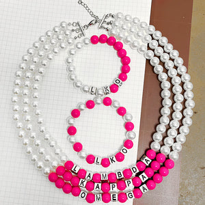 Greek Letter Society ALPHA Sorority INC LKO Chapter Symbol Pearl Necklace Set
