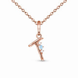 S925 Sterling Silver Letter T Moonstone Pendant Necklace