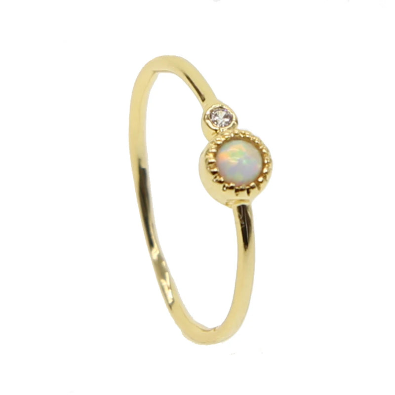 Tiny Opal Cz Stone Delicate Finger Ring for Women Girl