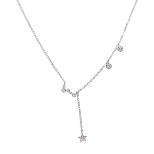 925 Sterling Silver CZ Star Charm Pendant Choker Necklace