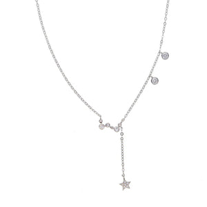 925 Sterling Silver CZ Star Charm Pendant Choker Necklace