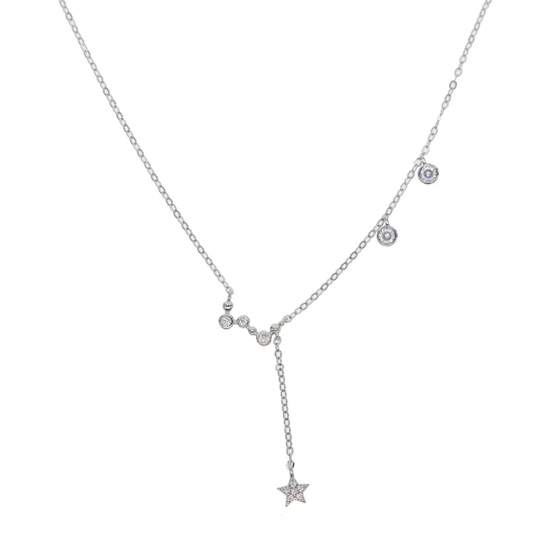 925 Sterling Silver CZ Star Charm Pendant Choker Necklace