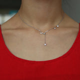 925 Sterling Silver CZ Star Charm Pendant Choker Necklace