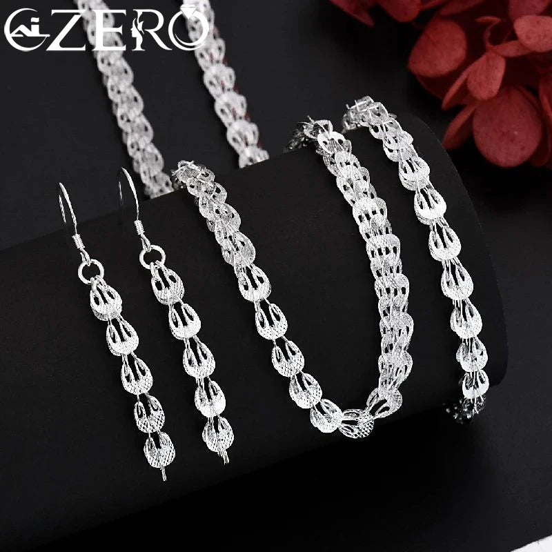 925 Silver Jewelry Set Wedding Gift Women's Earrings Necklace Bracelet Chain