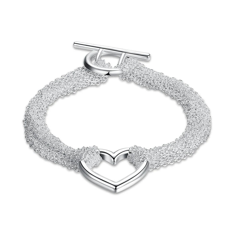 925 Silver Heart Tassel Bracelet Women's Jewelry Wedding Gift