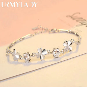 925 Sterling Silver Zircon Clover Bracelet for Women